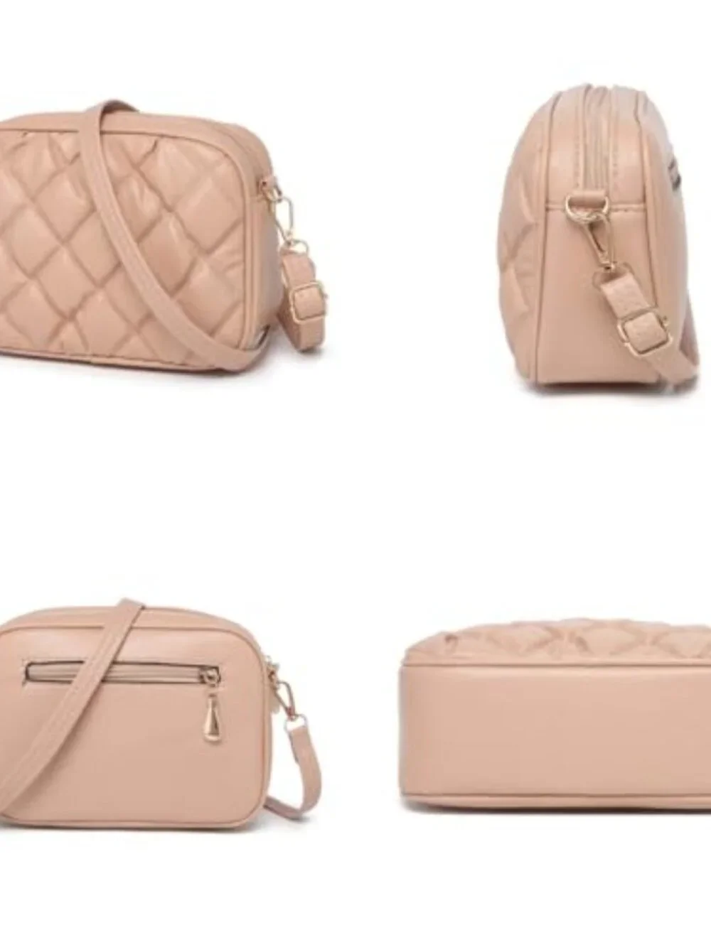 Quilted Faux Leather Crossbody Bag with Adjustable Strap and Zip Pockets